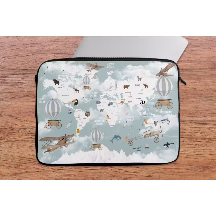 Wereldkaart - Kind - Vliegtuig laptophoes neopreen klein -tafel