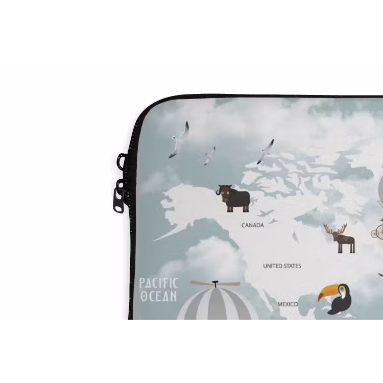 Wereldkaart - Kind - Vliegtuig laptophoes neopreen klein -detail