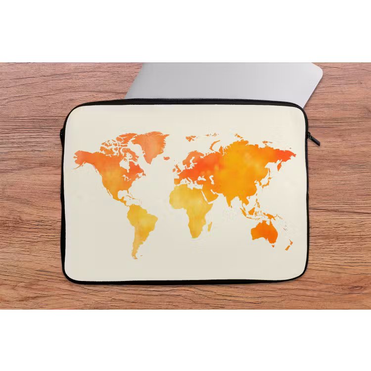 Wereldkaart - Oranje - Kleurrijk laptophoes neopreen klein -tafel