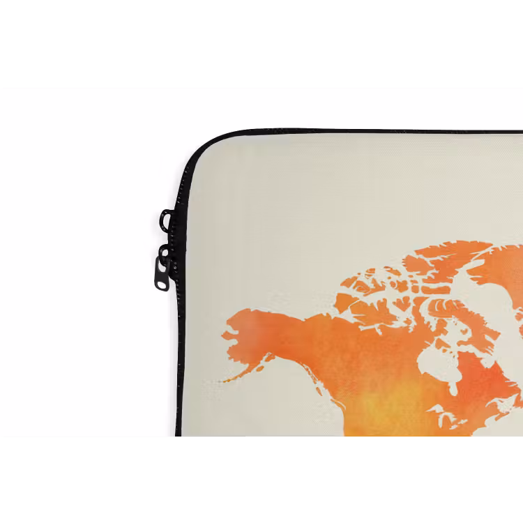 Wereldkaart - Oranje - Kleurrijk laptophoes neopreen klein -detail
