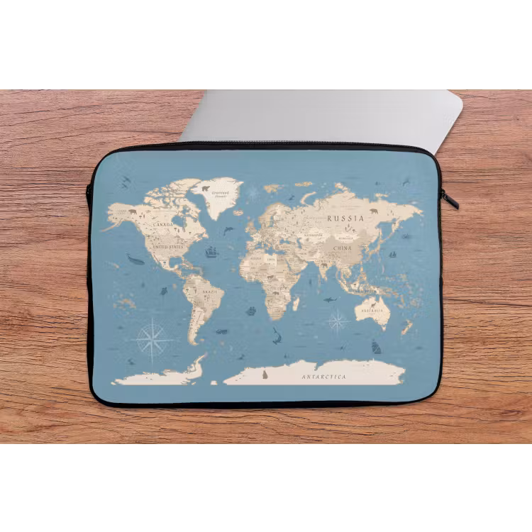 Wereldkaart - Oceaan - Realistisch - Blauw laptophoes neopreen klein -tafel