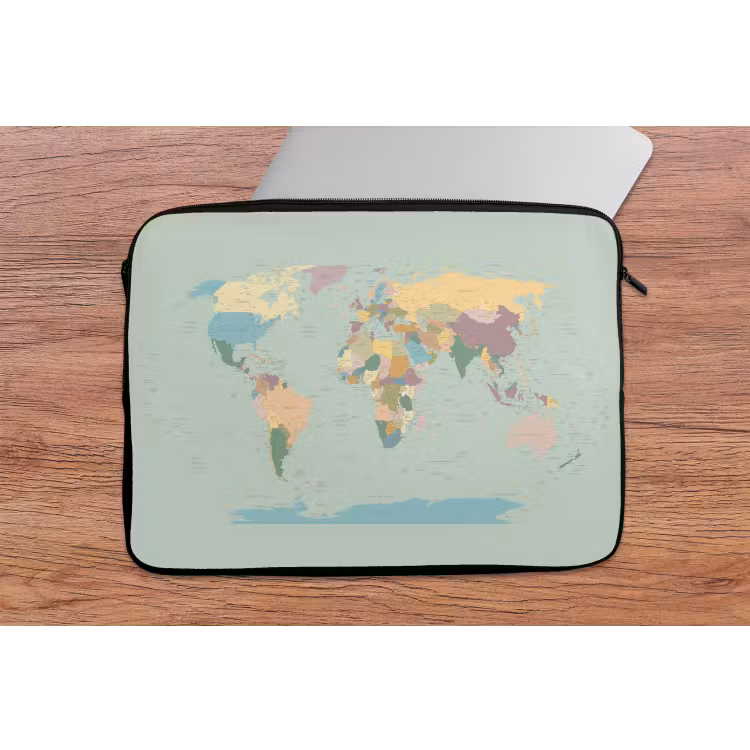 Wereldkaart - Realistisch - Kaart laptophoes neopreen klein -tafel