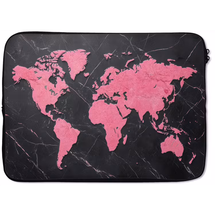 Wereldkaart - Roze - Marmer laptophoes neopreen klein -zkaufland3dotto