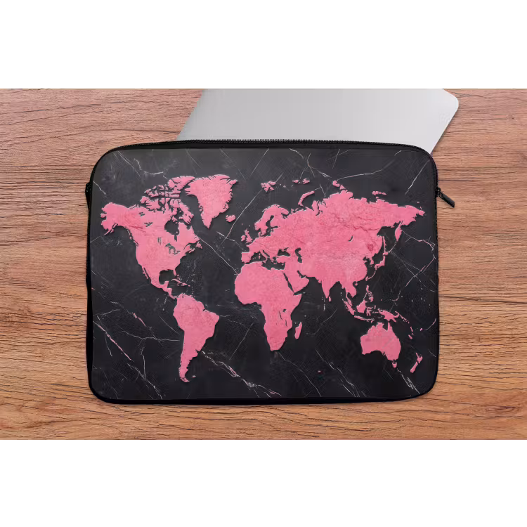 Wereldkaart - Roze - Marmer laptophoes neopreen klein -tafel