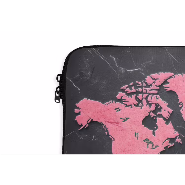 Wereldkaart - Roze - Marmer laptophoes neopreen klein -detail