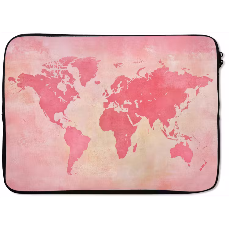 Wereldkaart - Roze - Vaag laptophoes neopreen klein -zkaufland3dotto