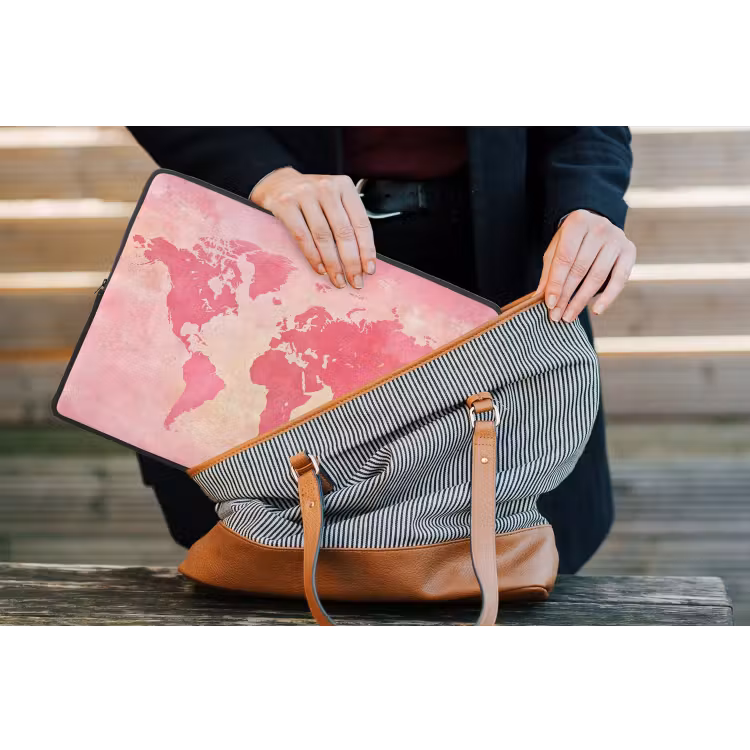 Wereldkaart - Roze - Vaag laptophoes neopreen klein -tas