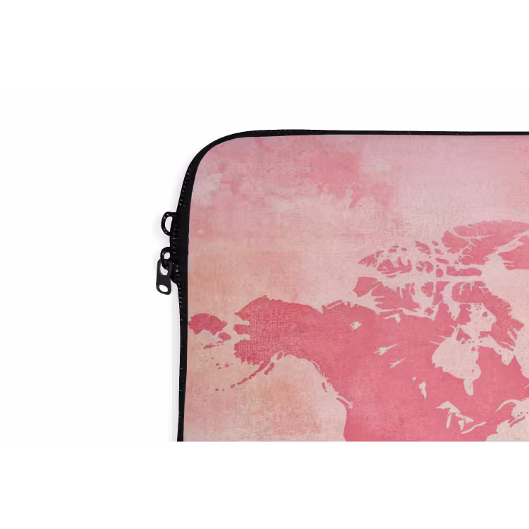 Wereldkaart - Roze - Vaag laptophoes neopreen klein -detail