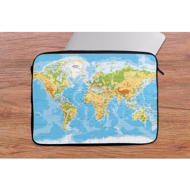 Wereldkaart - Staatkundig - Blauw - Aarde - Educatief laptophoes neopreen klein -tafel