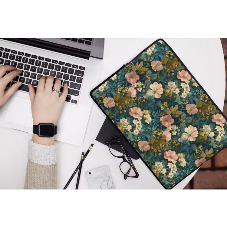 Wilde bloemen - Botanisch - Patroon - Roze - Romantisch laptophoes neopreen klein 279 -bureau