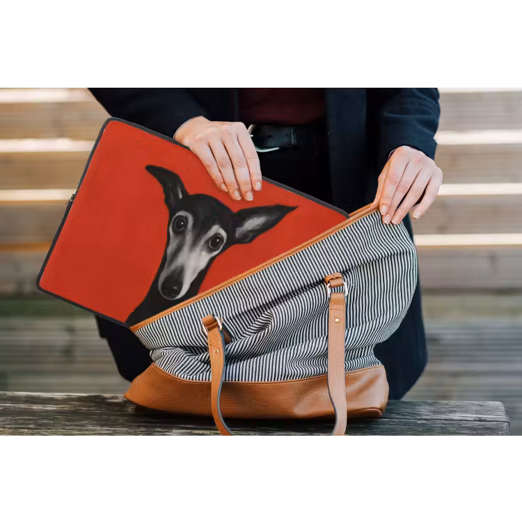 Windhond - Minimalistisch - Rood laptophoes neopreen klein -tas