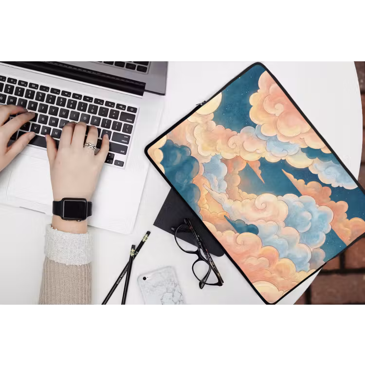 Wolk - Lucht - Natuur - Illustratief - Oranje laptophoes neopreen klein -bureau
