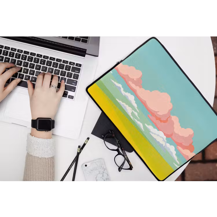 Wolken - Roze - Natuur - Modern - Pastel laptophoes neopreen klein -bureau