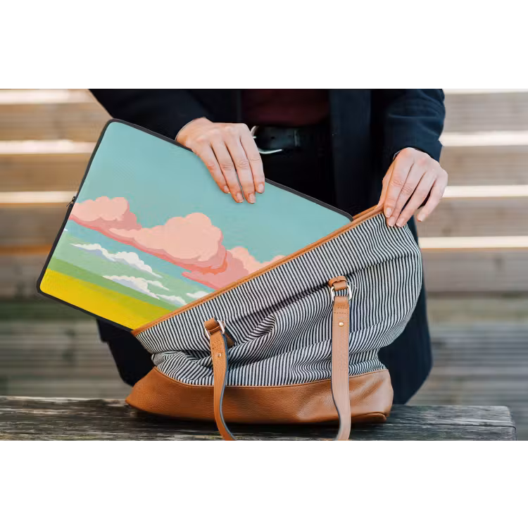Wolken - Roze - Natuur - Modern - Pastel laptophoes neopreen klein -tas
