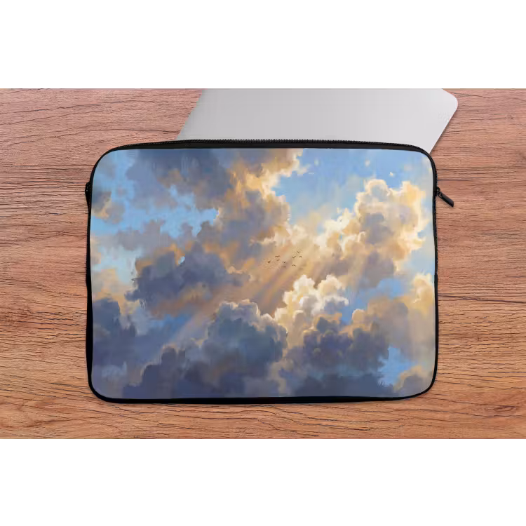 Wolken - Zonnestralen - Natuur - Abstract - Blauw laptophoes neopreen klein -tafel