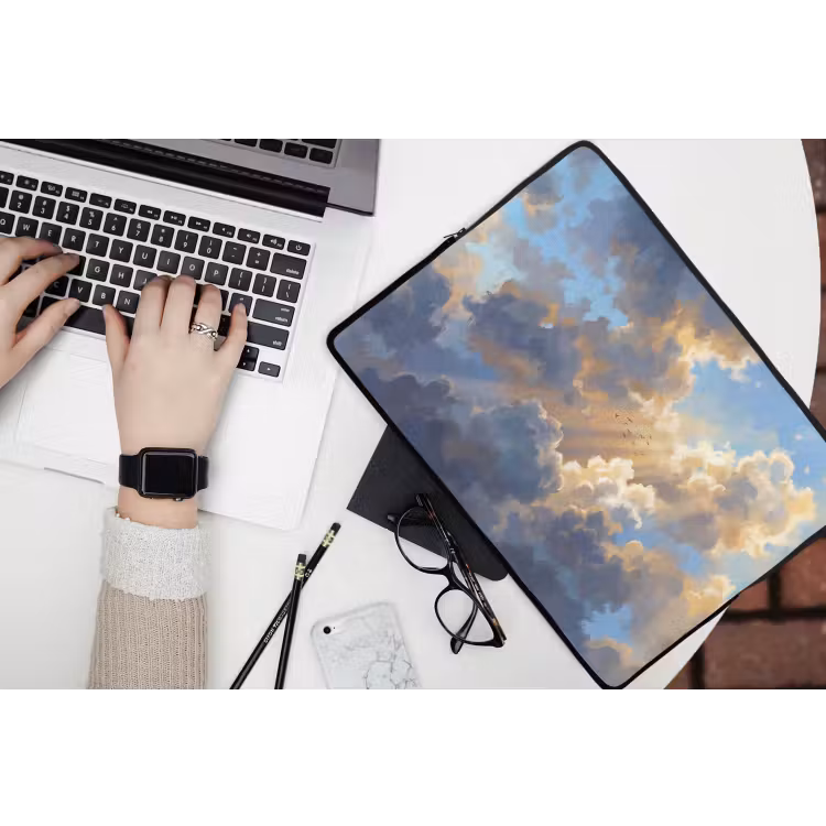 Wolken - Zonnestralen - Natuur - Abstract - Blauw laptophoes neopreen klein -bureau
