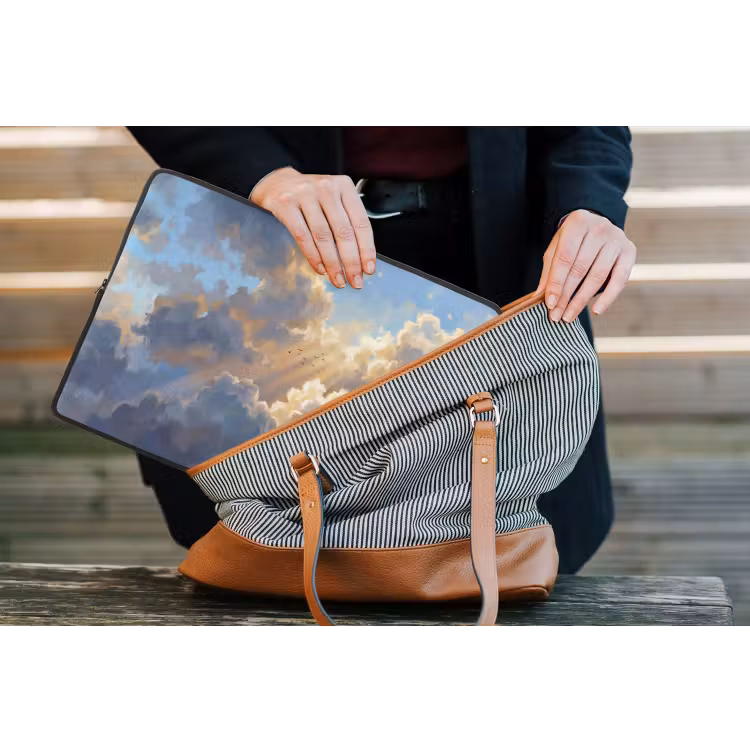 Wolken - Zonnestralen - Natuur - Abstract - Blauw laptophoes neopreen klein -tas