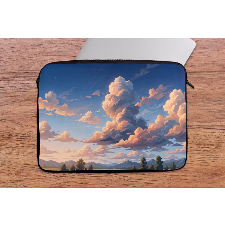 Wolken - Daghemel - Natuur - Illustratie - Oranje laptophoes neopreen klein -tafel