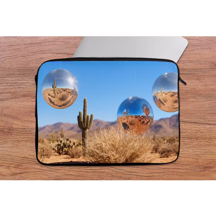 Laptop hülle - Wüste – Spiegelkugel – Kunst - Woestijn - Spiegelbal - Kunst laptophoes neopreen klein