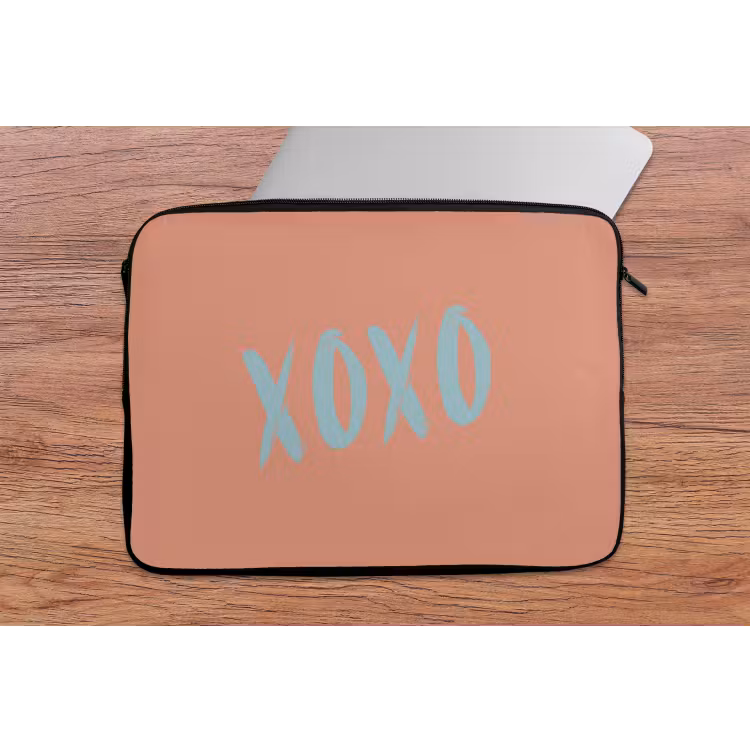 XOXO - Blauw - Perzikkleur laptophoes neopreen klein -tafel