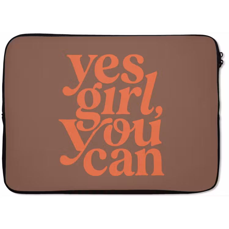 Yes girl you can - Oranje - Bruin laptophoes neopreen klein -zkaufland3dotto