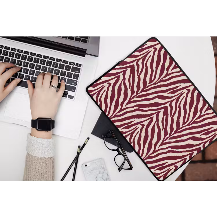 Zebra - Motief - Bordeaux - Rood laptophoes neopreen klein 279 -bureau