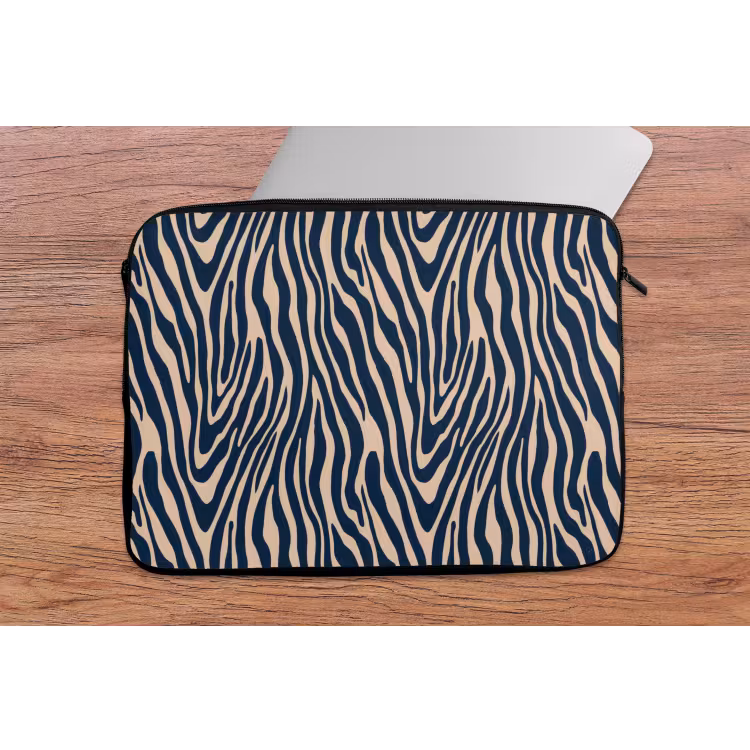 Zebra - Patroon - Blauw - Beige laptophoes neopreen klein 279 -tafel