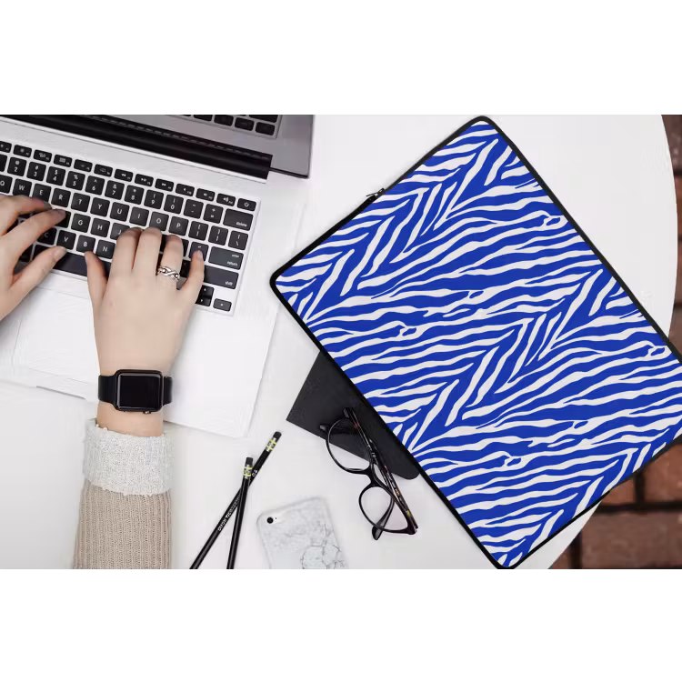 Zebra - Patroon - Kobalt - Blauw laptophoes neopreen klein 279 -bureau