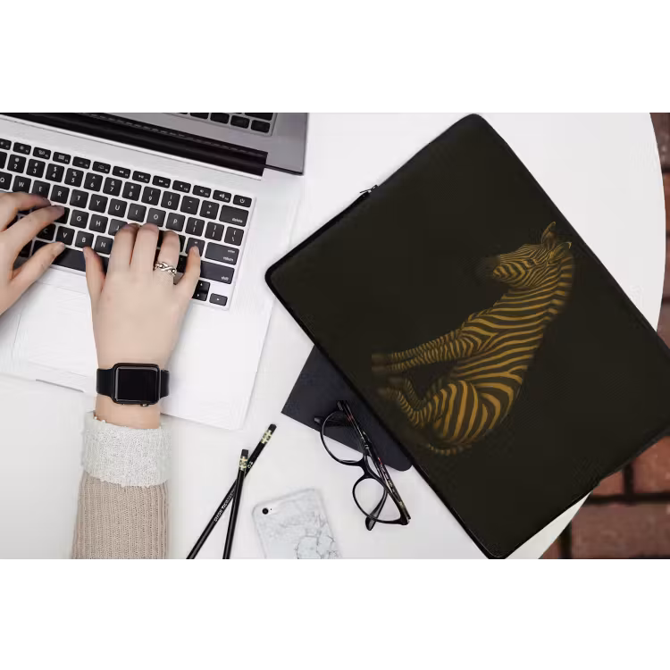 Zebra - Strepen - Goud laptophoes neopreen klein -bureau