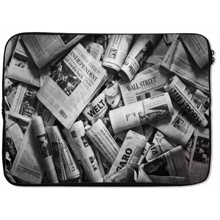 Krant - Stapel - Nieuws - Zwart-wit laptophoes neopreen klein -zkaufland3dotto