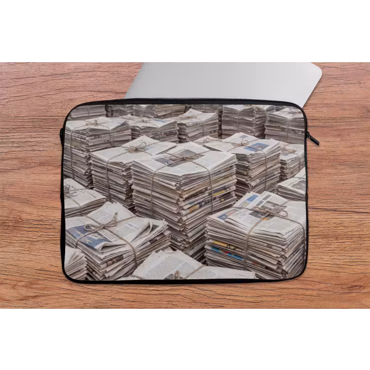 Kranten - Stapels - Touw - Informatie - Vintage laptophoes neopreen klein -tafel