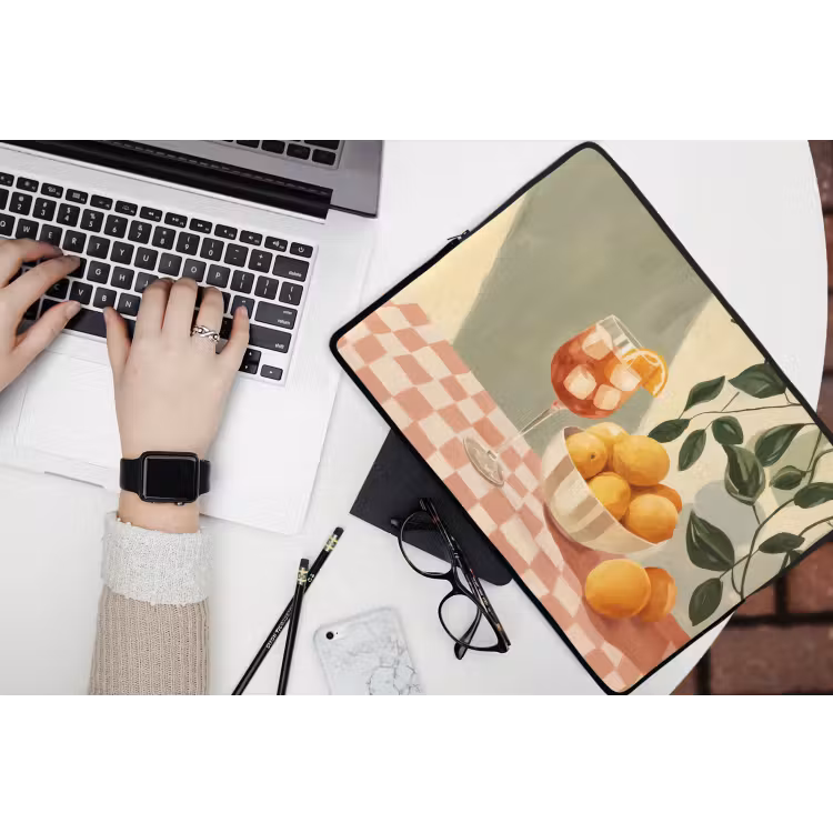 Citroenen - Glas - Tafelkleed - Geblokt laptophoes neopreen klein -bureau