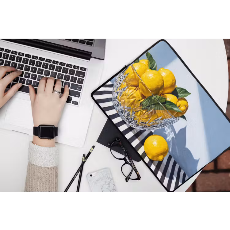 Laptop hülle - Zitronen – Obst – Gelb - Citroenen - Fruit - Geel laptophoes neopreen klein