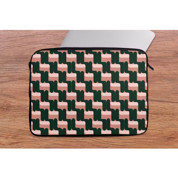 Vlechtpatroon - Groen - Roze - Geometrisch laptophoes neopreen klein 279 -tafel