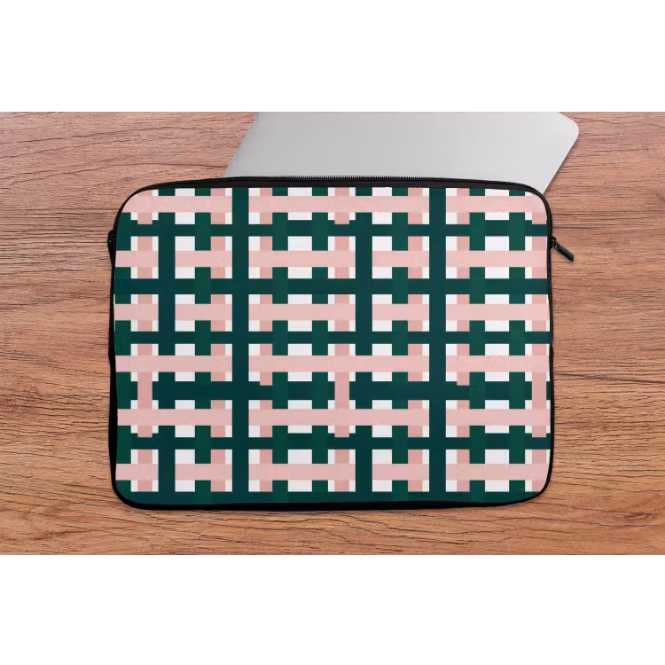 Vlechtpatroon - Groen - Roze - Grafisch laptophoes neopreen klein 279 -tafel