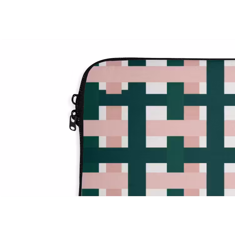 Vlechtpatroon - Groen - Roze - Grafisch laptophoes neopreen klein 279 -detail