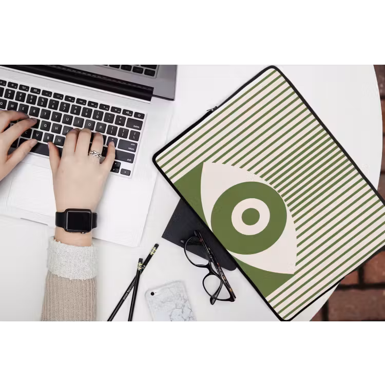 Abstract - Oog - Strepen - Modern - Groen laptophoes neopreen klein -bureau