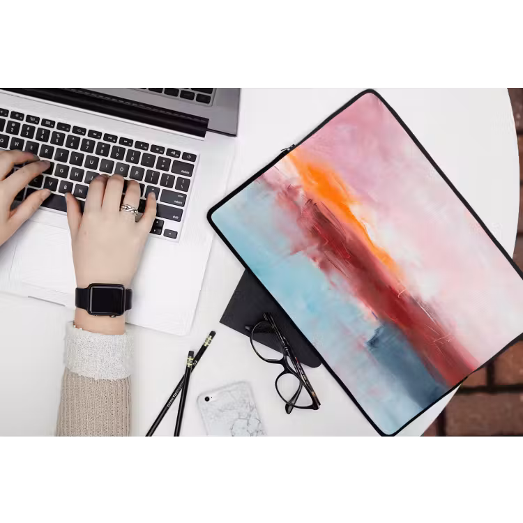 Abstract - Kleuren - Modern - Kunst - Roze laptophoes neopreen klein -bureau