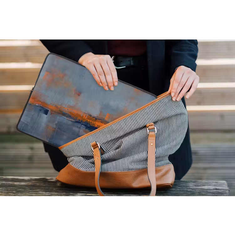 Abstract - Kleuren - Modern - Oranje - Grijs laptophoes neopreen klein -tas