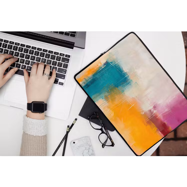 Abstract - Kleurrijk - Modern - Kunst - Oranje laptophoes neopreen klein -bureau