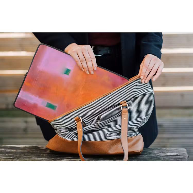 Abstract - Vlakken - Kunst - Modern - Oranje laptophoes neopreen klein -tas