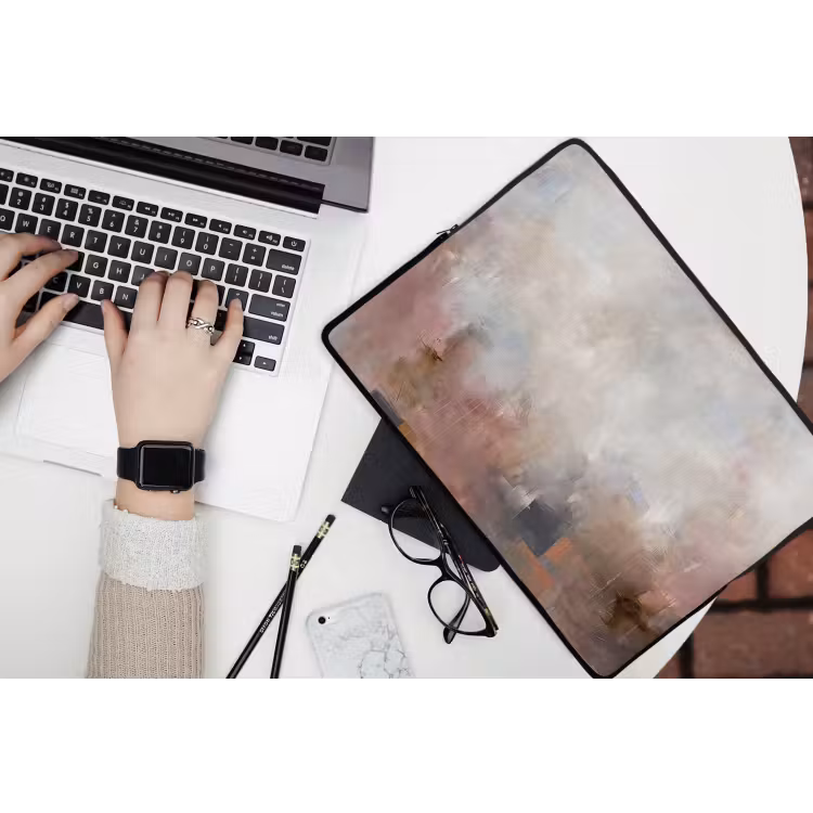 Abstract - Vloeiend - Kunst - Modern - Beige laptophoes neopreen klein -bureau