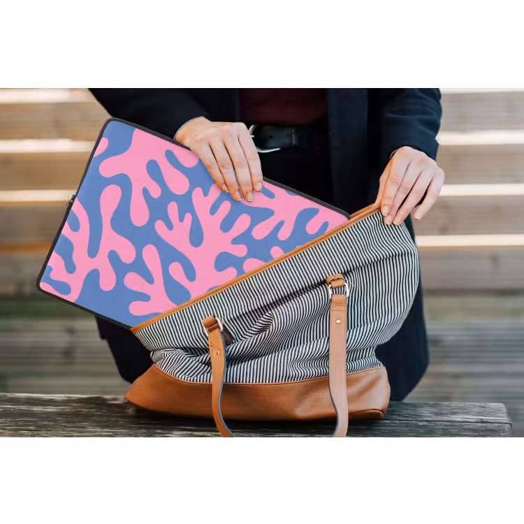 Abstract - Vormen - Roze - Blauw laptophoes neopreen klein -tas