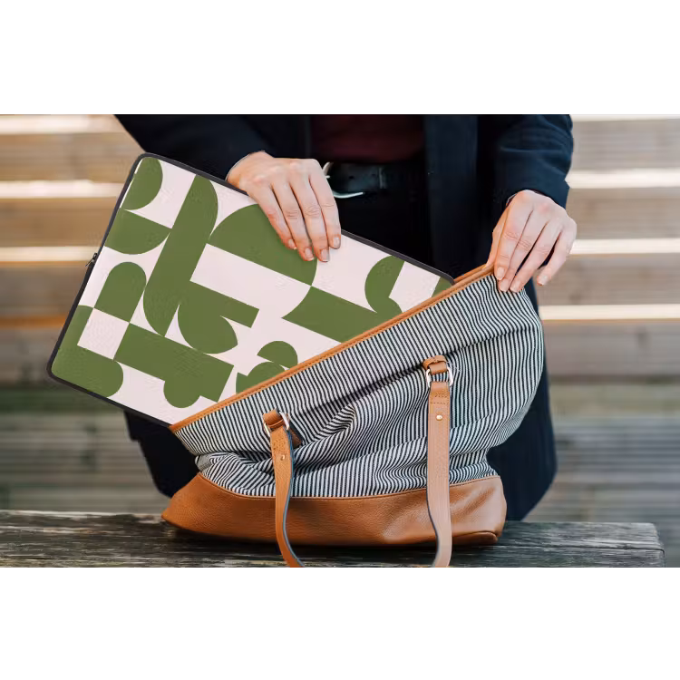 Abstract - Geometrie - Modern - Groen - Wit laptophoes neopreen klein -tas