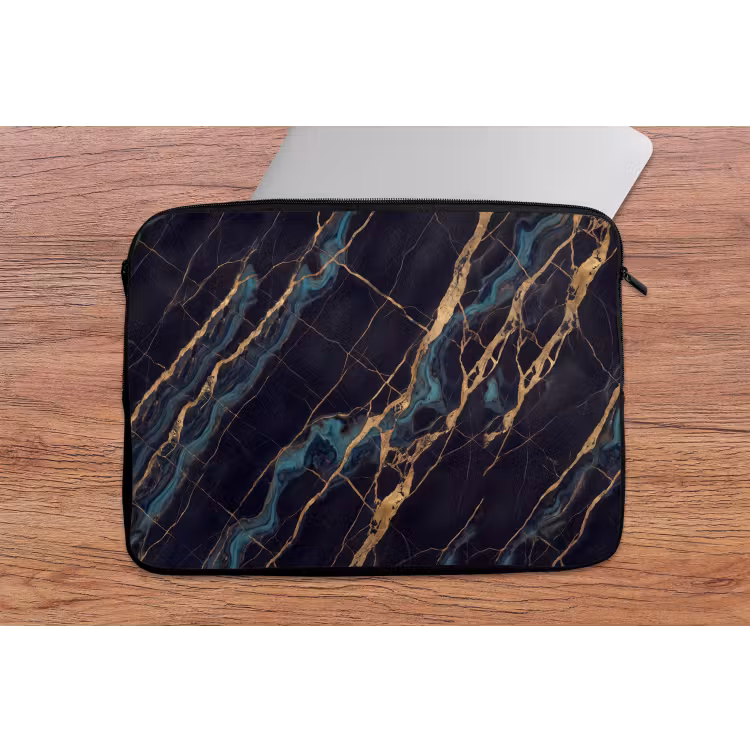 Abstract - Gouden lijnen - Kunst - Modern - Zwart laptophoes neopreen klein -tafel