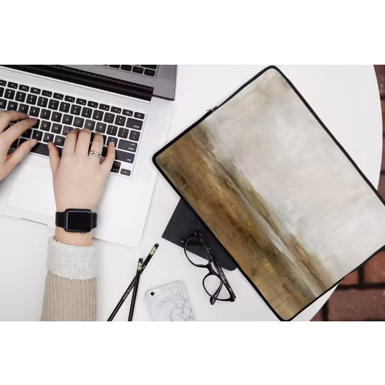 Abstract - Landschap - Natuur - Beige - Bruin laptophoes neopreen klein -bureau