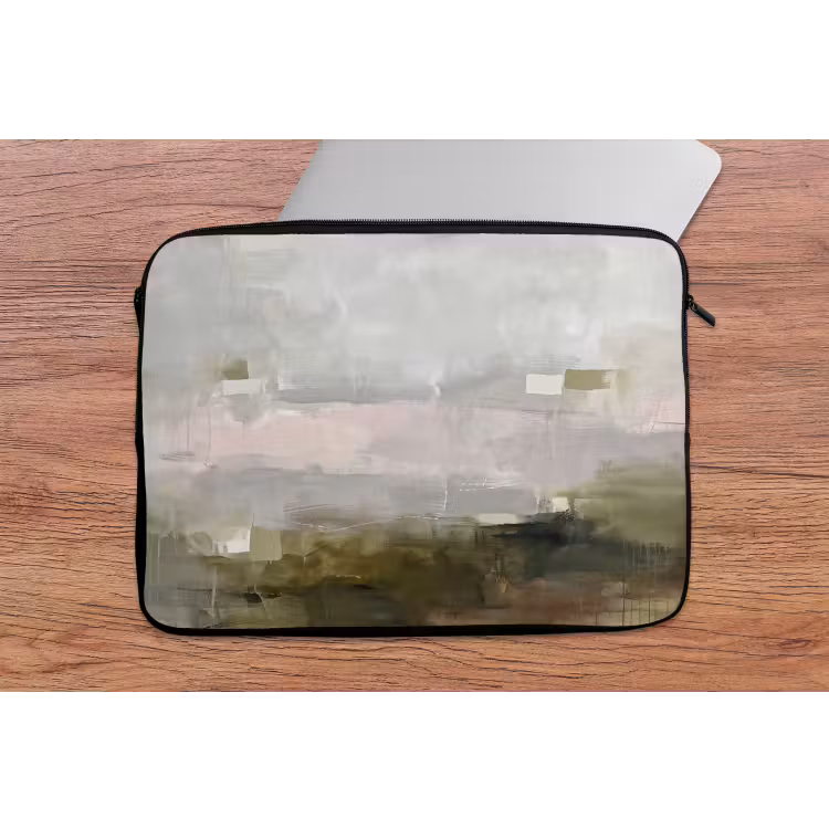 Abstract - Gelaagd - Kunst - Modern - Grijs-Groen laptophoes neopreen klein -tafel
