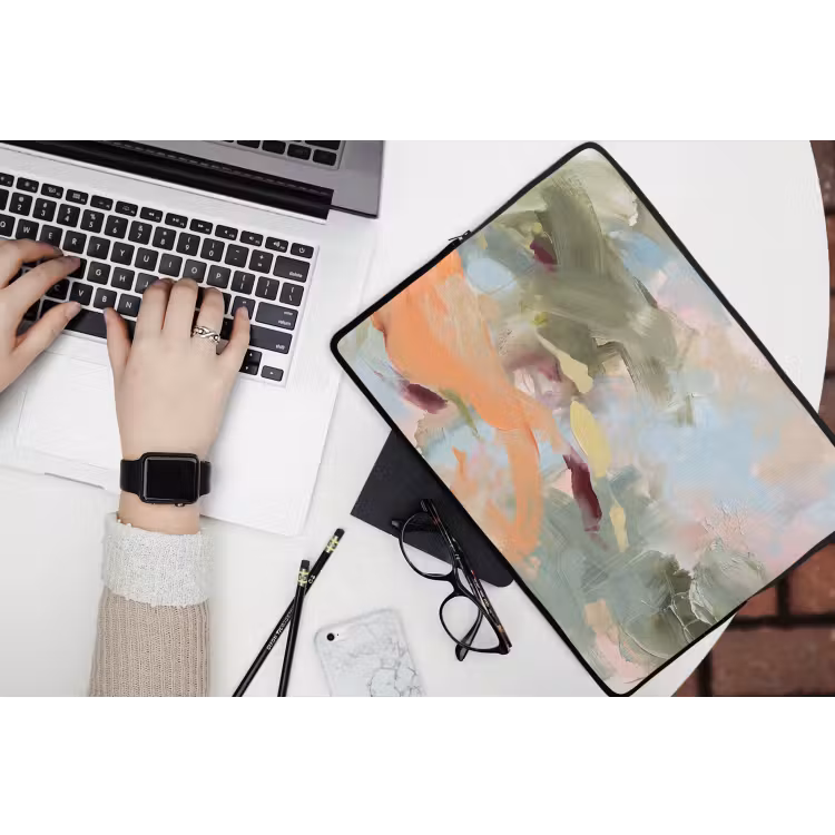 Abstract - Borstelstreken - Kunst - Modern - Pastel laptophoes neopreen klein -bureau
