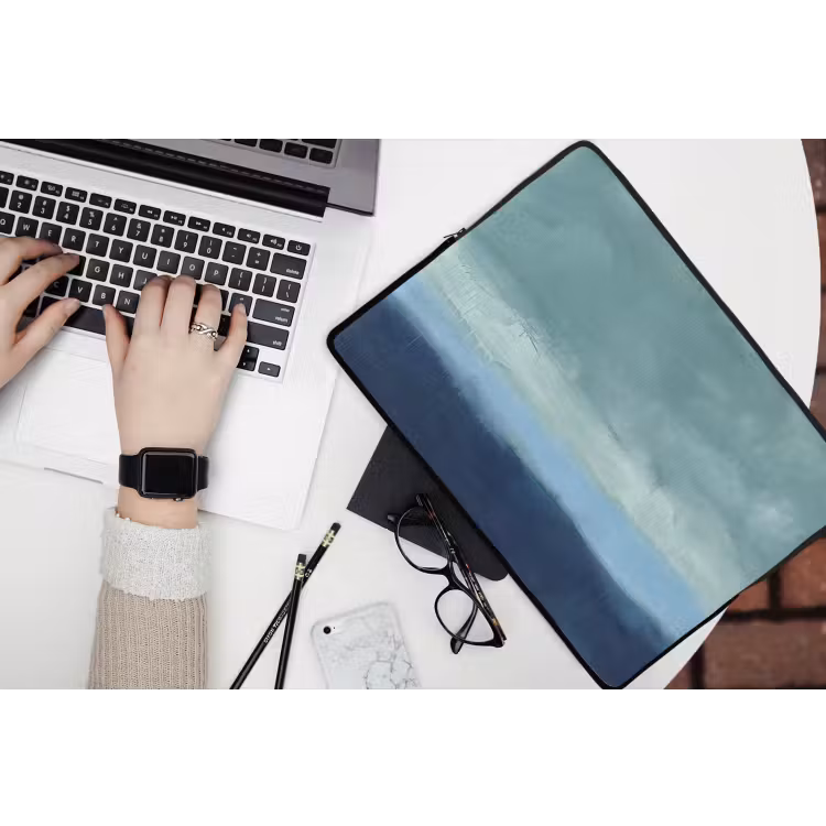 Abstract - Lagen - Rust - Modern - Blauw laptophoes neopreen klein -bureau