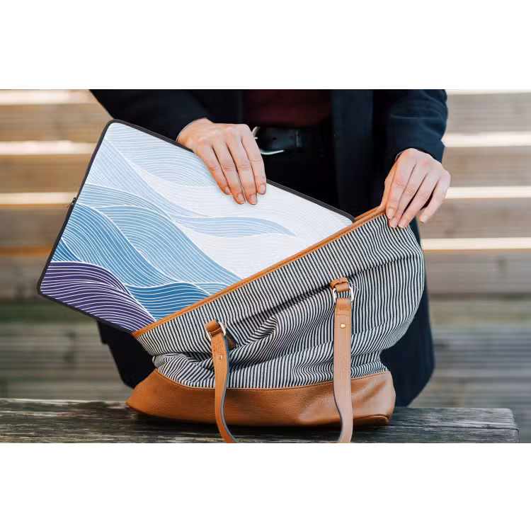 Abstract - Golven - Patroon - Blauw - Modern laptophoes neopreen klein -tas